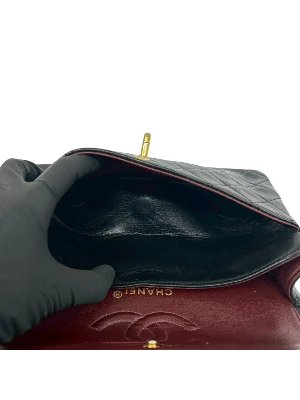 Chanel Double Flap Quilted CC Logo Lambskin Shoulder Bag Pochette Black